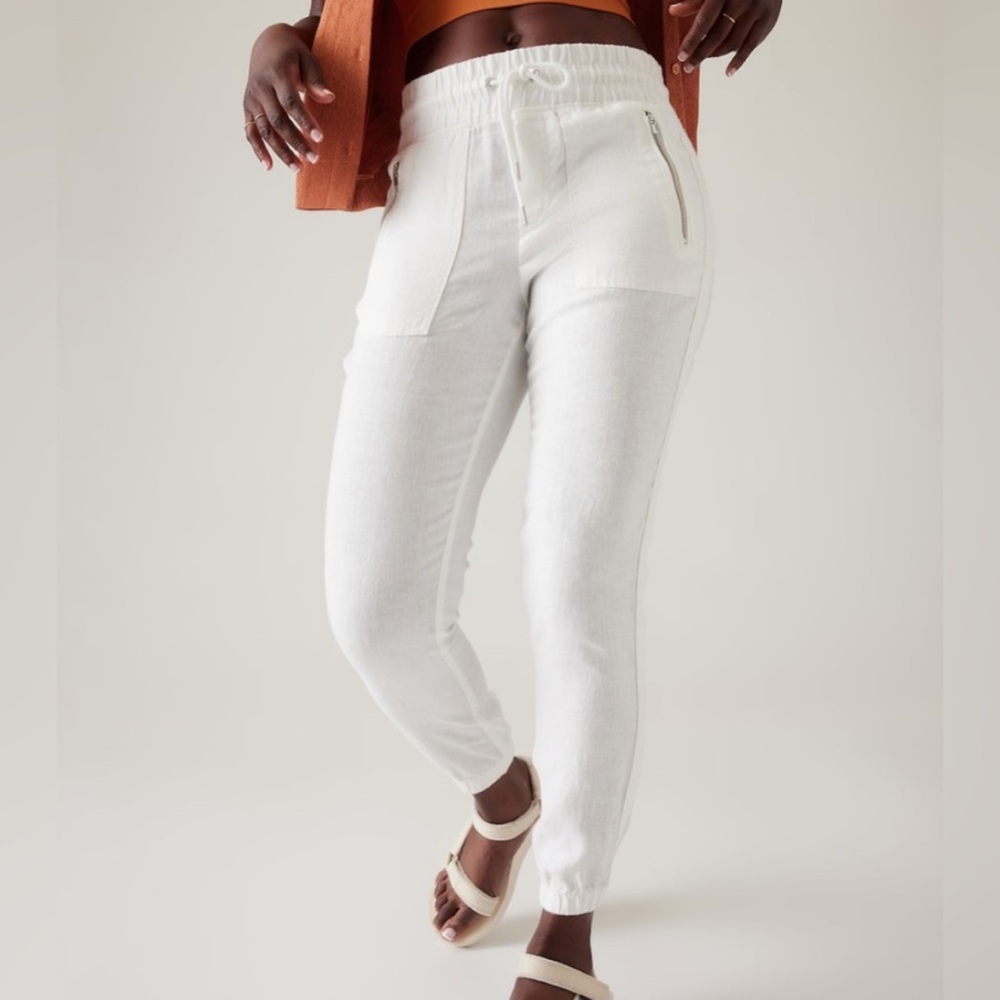 Athleta Cabo Linen Joggers White Size 10 Athleta Linen Ankle Pants High Rise